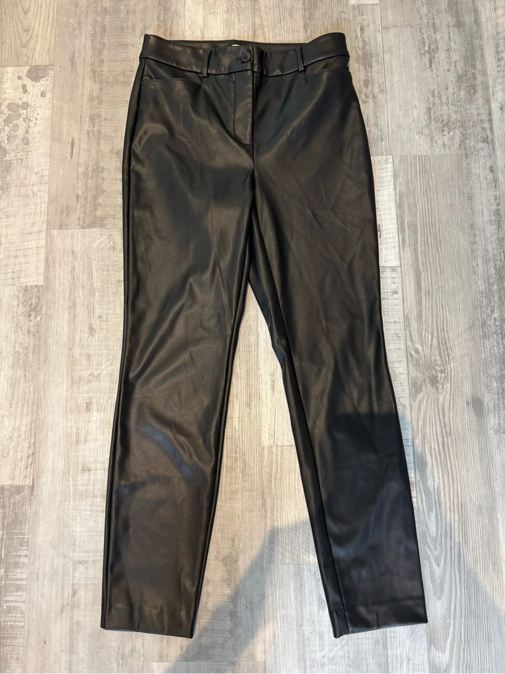 LOFT Curvy Black Faux Leather Straight-Leg Pants